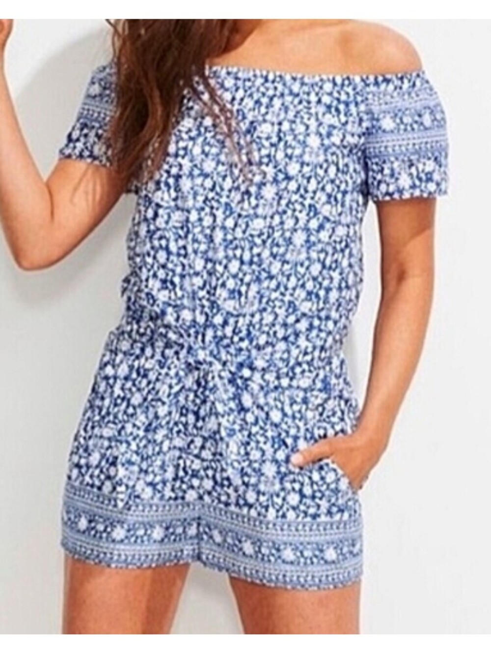 VINEYARD VINES blue white pattern cotton romper sz XS